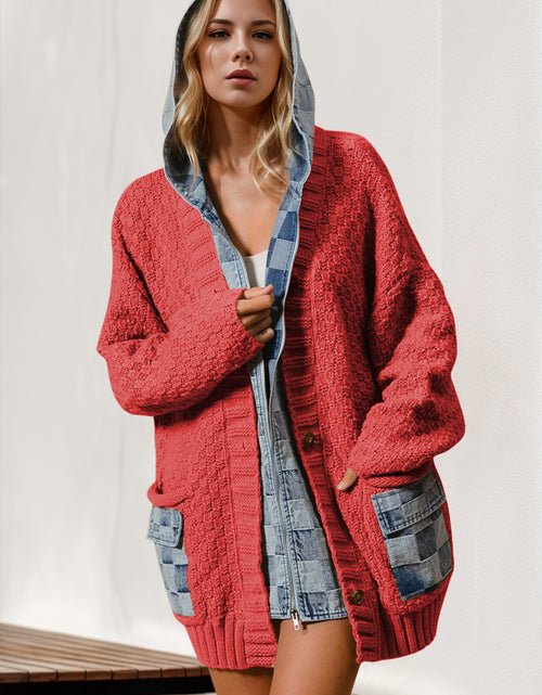 Load image into Gallery viewer, Double Take Full Size Hooded Denim Spliced Sweater Cardigan
