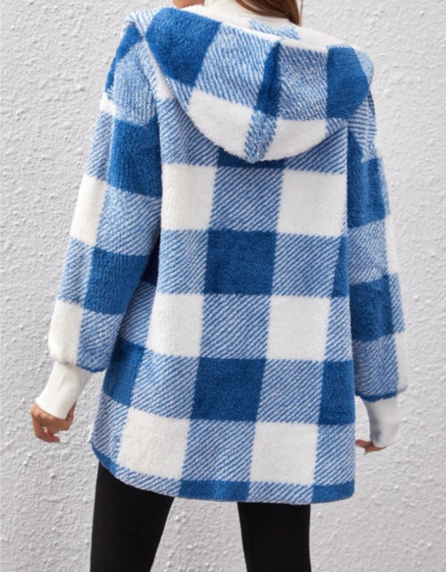 Load image into Gallery viewer, Plaid Long Sleeve Hooded Coat
