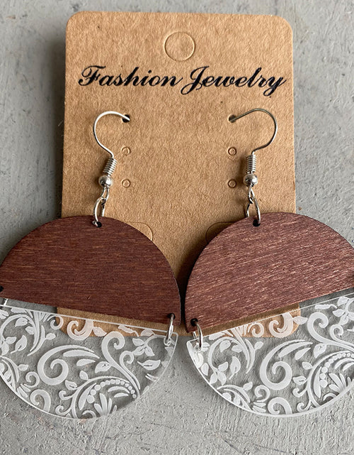 Load image into Gallery viewer, Wood Acrylic Geometric Stitching Rose Flower Lace Laser Marking Personalized Earrings My Store
