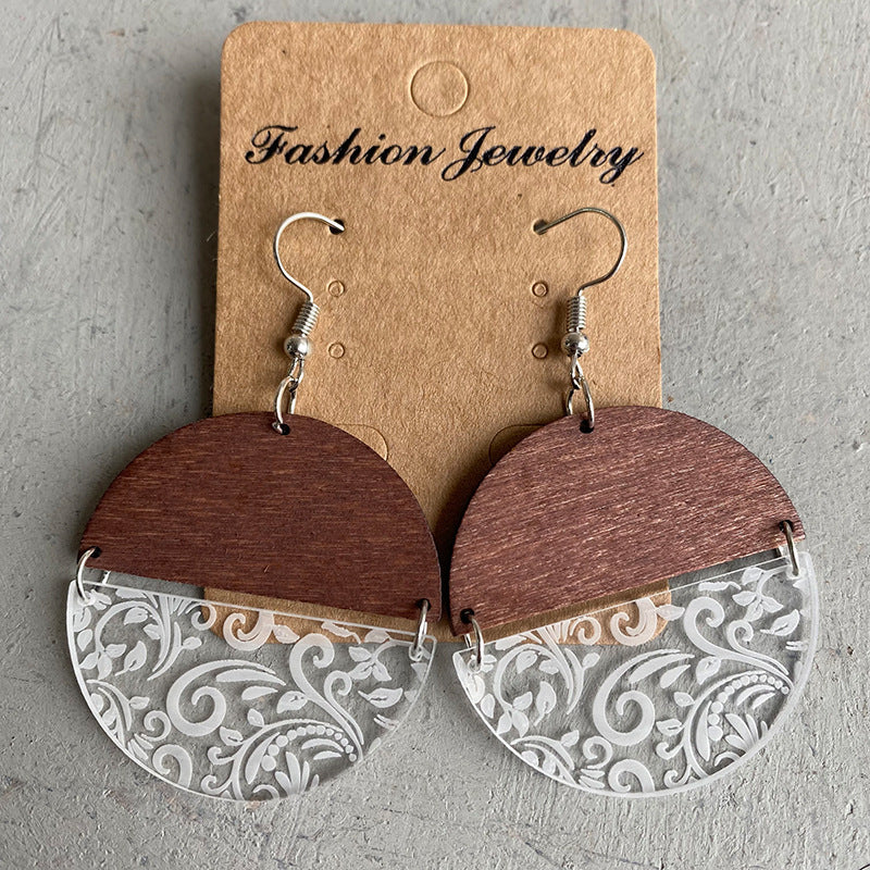 Wood Acrylic Geometric Stitching Rose Flower Lace Laser Marking Personalized Earrings My Store