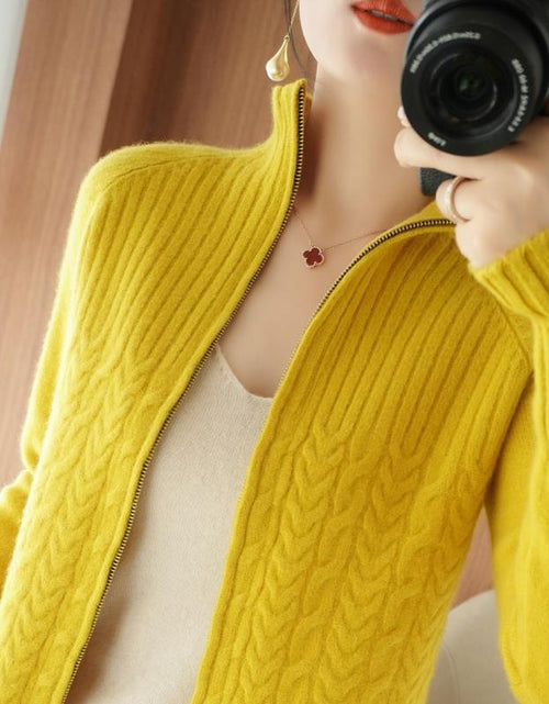 Load image into Gallery viewer, Zipper Sweater Coat Women&#39;s Knitted Cardigan Short Stand Collar Loose My Store
