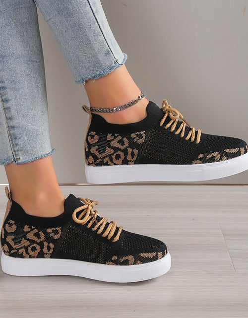 Load image into Gallery viewer, Lace-Up Leopard Flat Sneakers
