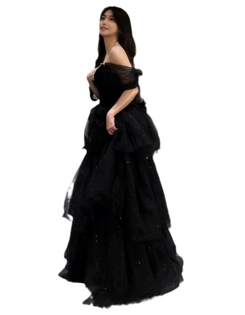 Load image into Gallery viewer, Black Evening Dress Light Luxury Minority French Style Pettiskirt
