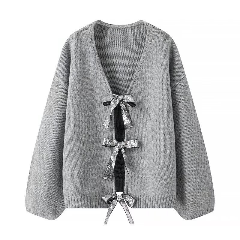 Women's Sequined Bowknot Decoration Loose Knitted Sweater My Store