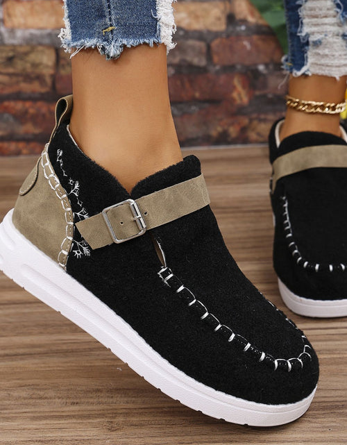 Load image into Gallery viewer, Contrast Round Toe Buckle Sneakers
