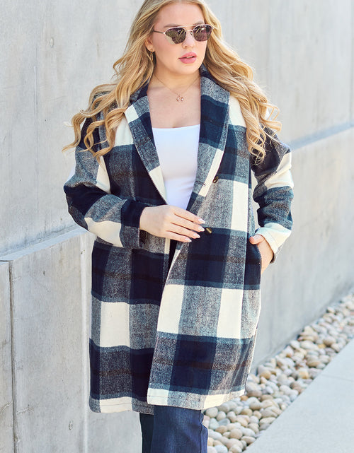 Load image into Gallery viewer, Double Take Full Size Plaid Button Up Lapel Collar Coat
