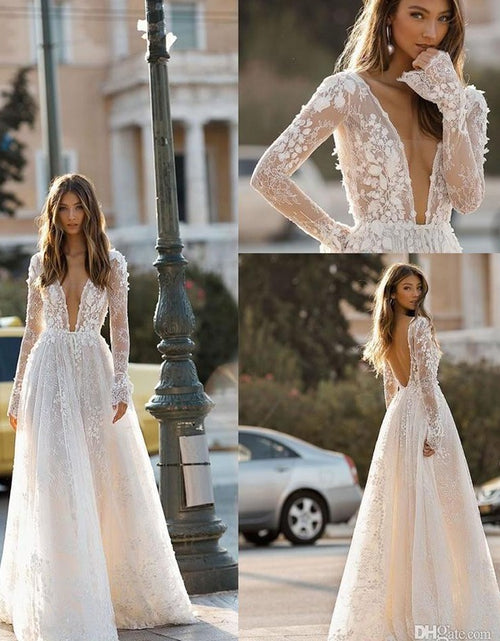 Load image into Gallery viewer, Women&#39;s Wedding Dress Lace Long Sleeve Dinner Party Gown
