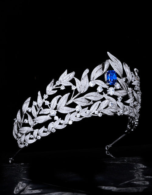 Load image into Gallery viewer, Sapphire Crown Copper Micro Inlay AAA Zircon Crown Wedding Headdress
