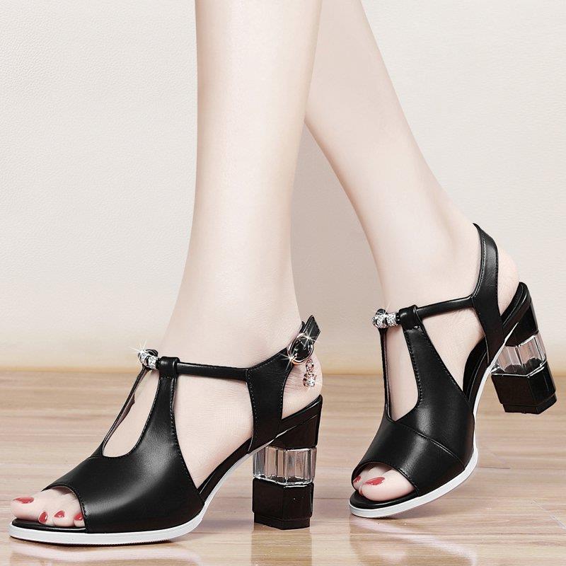 One Word Strap  Toe High Heels Women Thick Heels