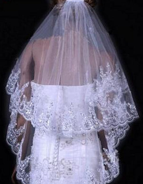 Load image into Gallery viewer, Bridal Sequined Polyester Veil Face Cover Two Layers Lace Sideband
