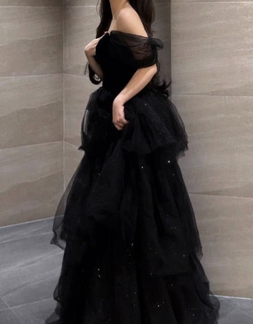 Load image into Gallery viewer, Black Evening Dress Light Luxury Minority French Style Pettiskirt
