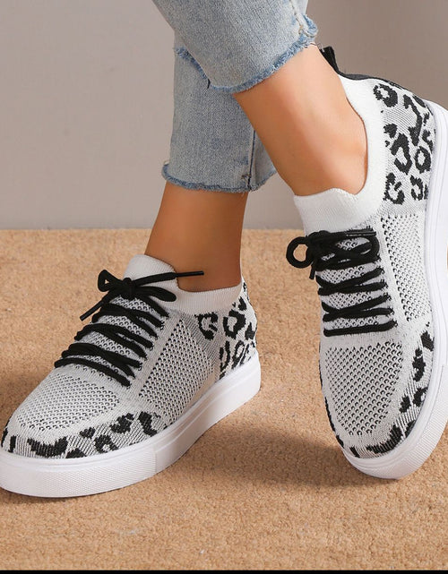 Load image into Gallery viewer, Lace-Up Leopard Flat Sneakers
