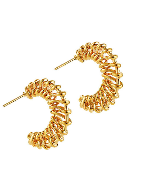 Load image into Gallery viewer, 18K Gold Woven Crescent Stud Earrings For Women 2668south
