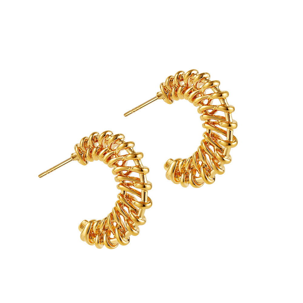 18K Gold Woven Crescent Stud Earrings For Women 2668south