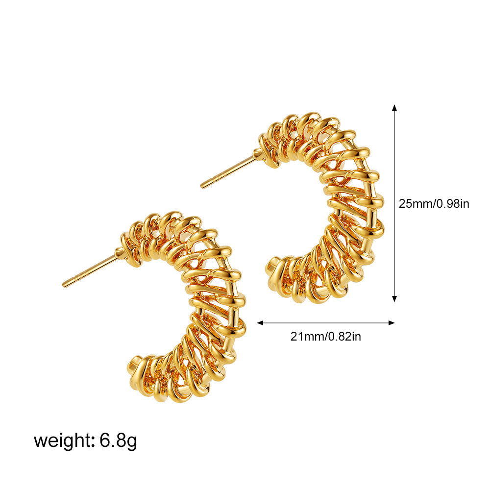 18K Gold Woven Crescent Stud Earrings For Women 2668south