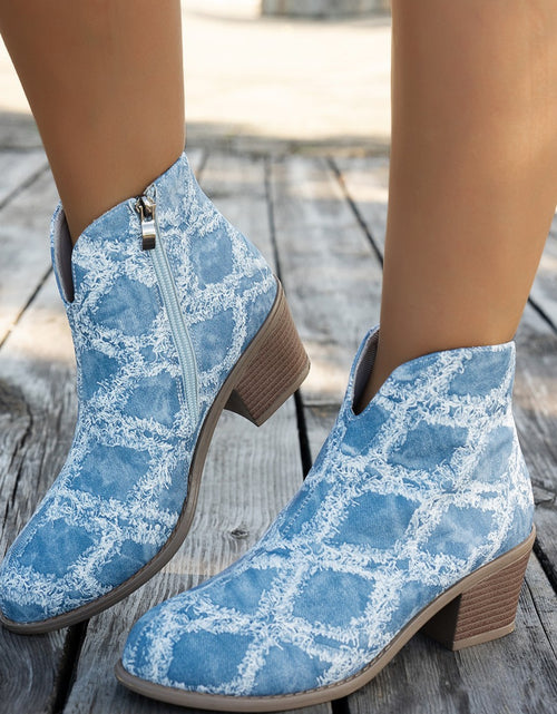 Load image into Gallery viewer, Printed Block Heel Boots with Side Zip
