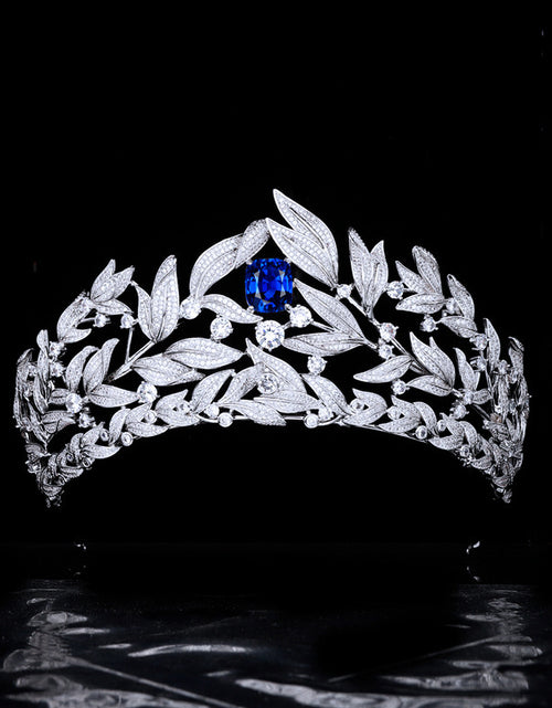 Load image into Gallery viewer, Sapphire Crown Copper Micro Inlay AAA Zircon Crown Wedding Headdress
