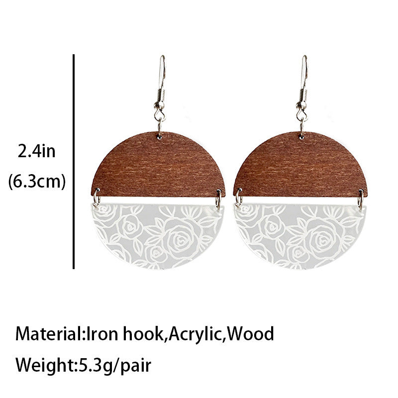 Wood Acrylic Geometric Stitching Rose Flower Lace Laser Marking Personalized Earrings My Store