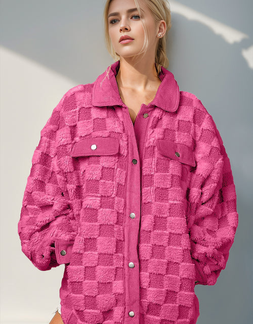 Load image into Gallery viewer, Double Take Button Up Fuzzy Checkered Shacket
