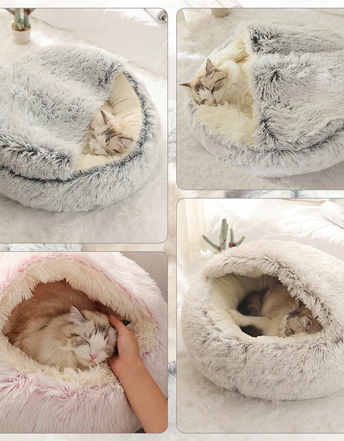 Load image into Gallery viewer, Winter Long Plush Pet Cat Bed round Cat Cushion Cat House 2 in 1 Warm Cat Basket Cat Sleep Bag Cat Nest Kennel for Small Dog Cat
