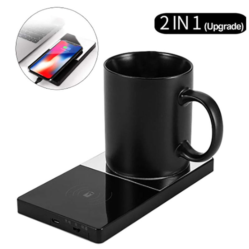 2 In 1 Heating Mug Cup Warmer Electric Wireless Charger For Home Office Coffee Milk 2668south