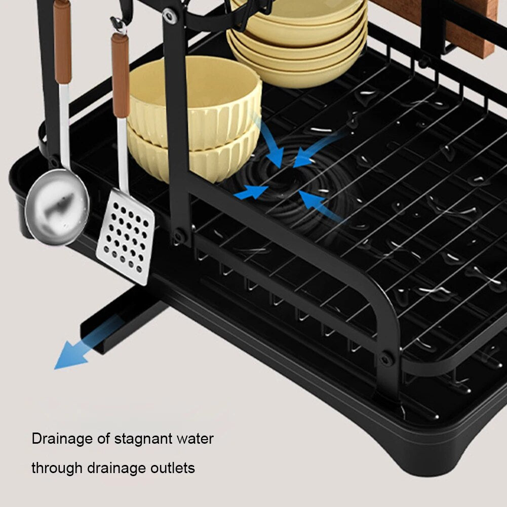 2 Tier Dish Bowl Drainer Storage Rack Kitchen Dish Drying Rack with Drain Basket Countertop Dinnerware Organizer Drainboard 2668south