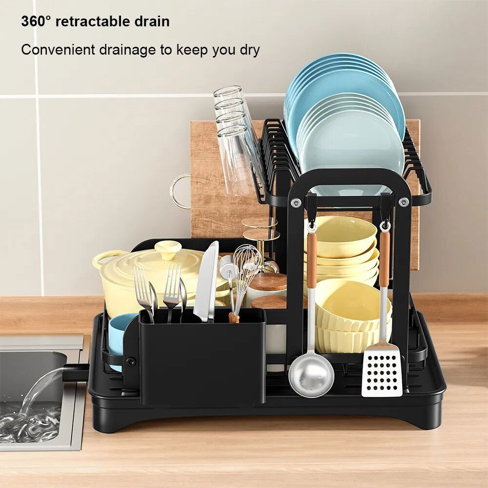 2 Tier Dish Bowl Drainer Storage Rack Kitchen Dish Drying Rack with Drain Basket Countertop Dinnerware Organizer Drainboard 2668south