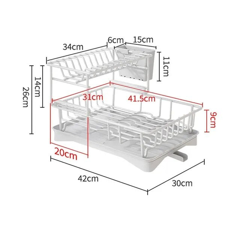 2 Tier Dish Bowl Drainer Storage Rack Kitchen Dish Drying Rack with Drain Basket Countertop Dinnerware Organizer Drainboard 2668south