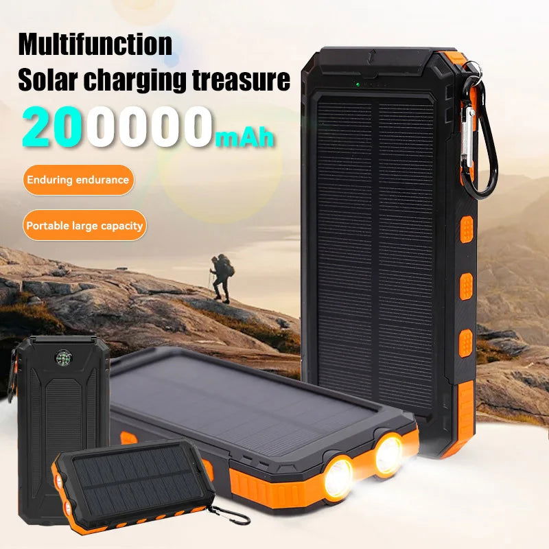 200000Mah Solar Power Bank Outdoor Wild Fishing Camping Ultra-Large Capacity Mobile Power Portable with Compass Rapid Charging ﻿ 2668south