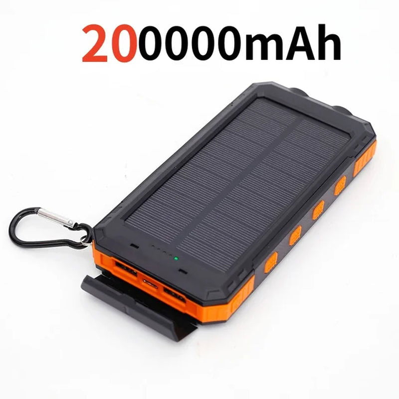 200000Mah Solar Power Bank Outdoor Wild Fishing Camping Ultra-Large Capacity Mobile Power Portable with Compass Rapid Charging ﻿ 2668south