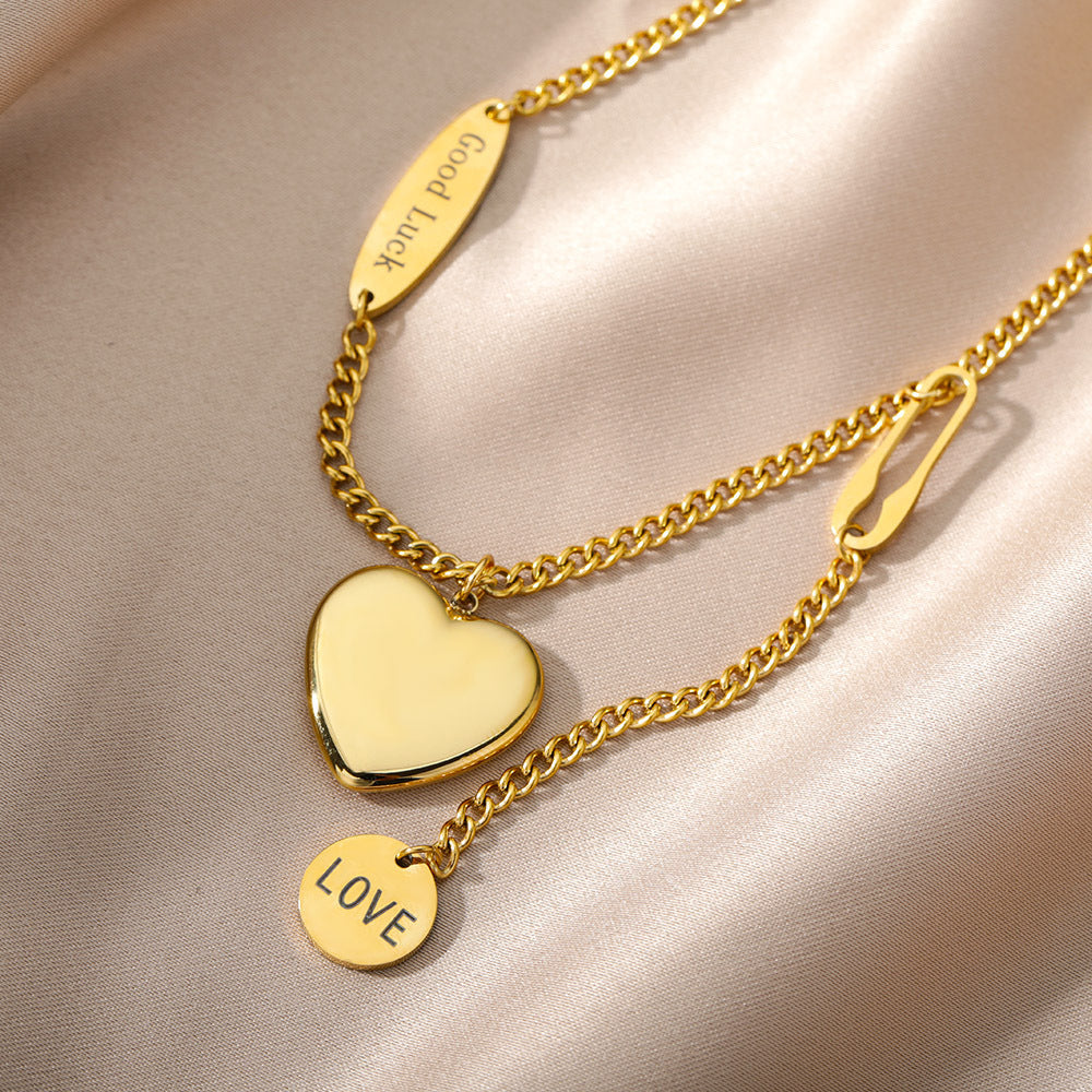 Sweet Love Pendant Necklace Temperament Double-layer Simple Design Clavicle Chain My Store