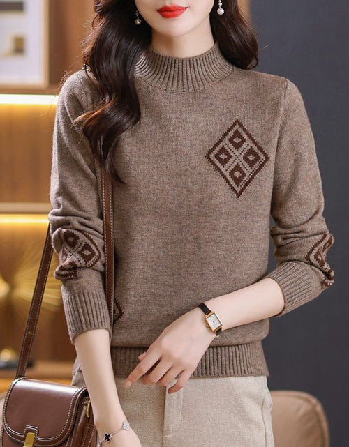 Load image into Gallery viewer, Winter Mock Neck Sweater Women&#39;s Western Style Top Plaid Colorblock Knitted My Store
