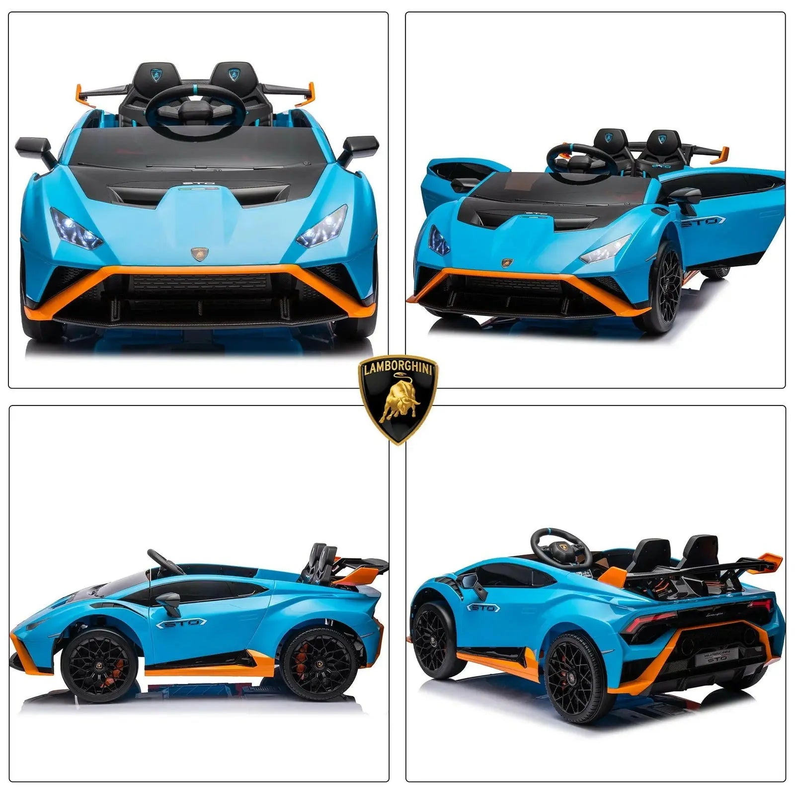 24V Kids Ride on Car, Licensed Lamborghini STO Electric Car for Boys Girls, 2-Seater Ride on Drift Car with Remote Control, Music, 360° Spin, Max Speed 6Mph, Blue 2668south