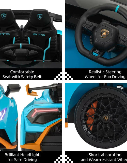 Load image into Gallery viewer, 24V Kids Ride on Car, Licensed Lamborghini STO Electric Car for Boys Girls, 2-Seater Ride on Drift Car with Remote Control, Music, 360° Spin, Max Speed 6Mph, Blue 2668south
