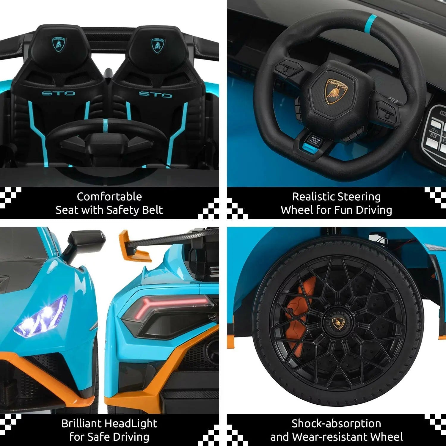 24V Kids Ride on Car, Licensed Lamborghini STO Electric Car for Boys Girls, 2-Seater Ride on Drift Car with Remote Control, Music, 360° Spin, Max Speed 6Mph, Blue 2668south