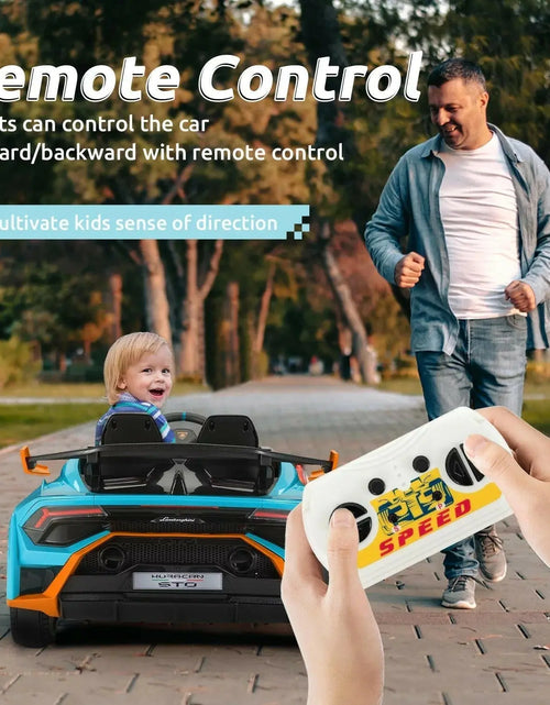 Load image into Gallery viewer, 24V Kids Ride on Car, Licensed Lamborghini STO Electric Car for Boys Girls, 2-Seater Ride on Drift Car with Remote Control, Music, 360° Spin, Max Speed 6Mph, Blue 2668south
