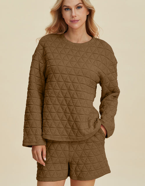 Load image into Gallery viewer, Double Take Full Size Texture Round Neck Long Sleeve Top and Shorts Set
