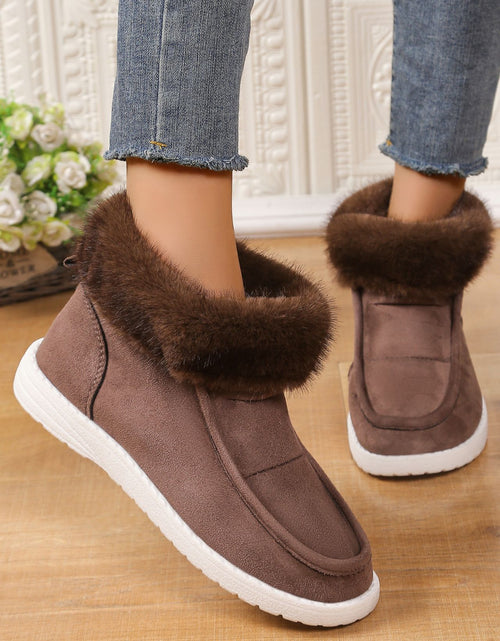 Load image into Gallery viewer, Faux Fur Suede Round Toe Sneakers
