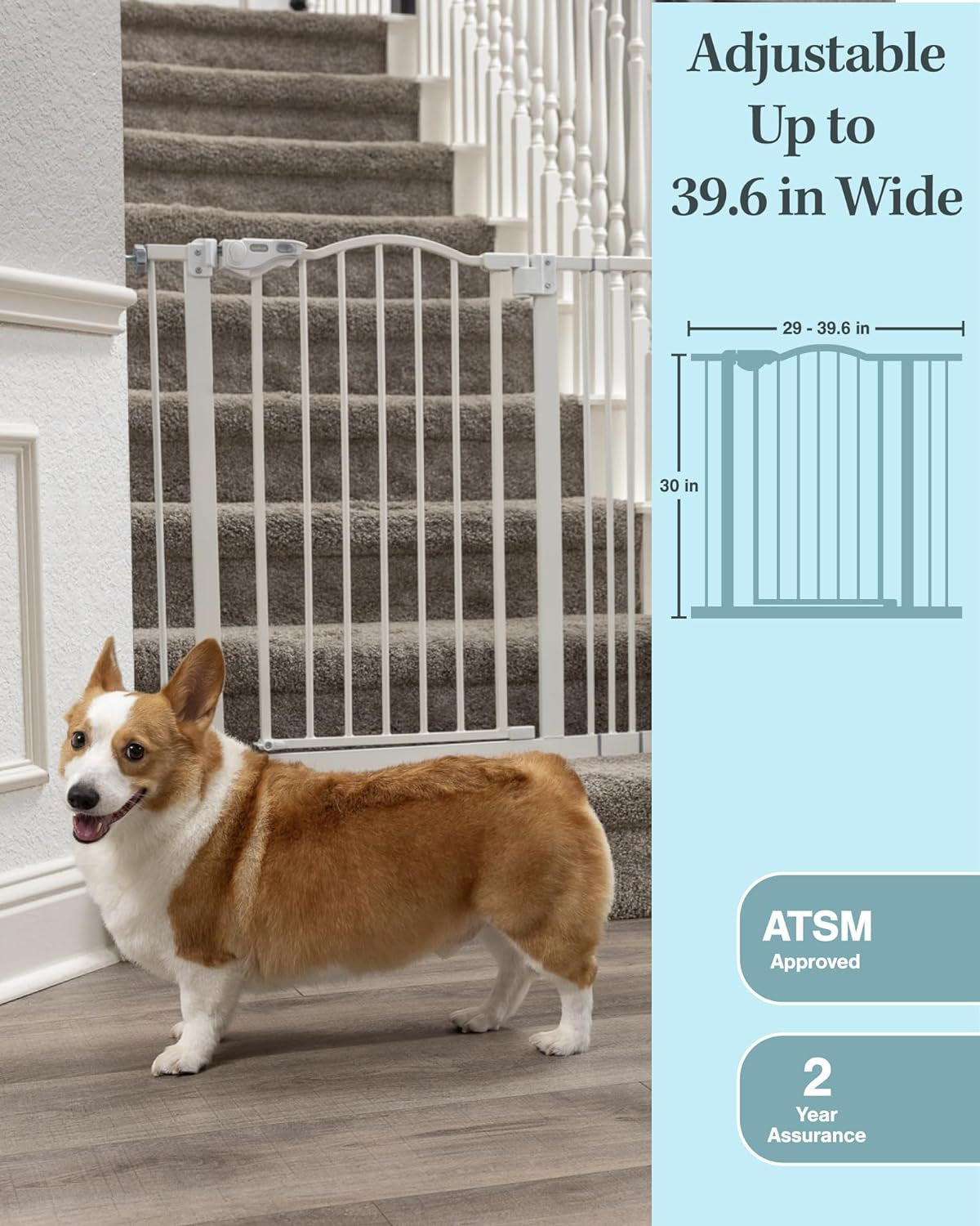 29-39.6" Baby Gate for Pets, Auto Close Both Sides Dog Gate with One-Hand Opening, 30" Tall Safety Gates for Stairs, Hallways, Bedrooms, Wall Pressure Mount No Drill, White 2668south