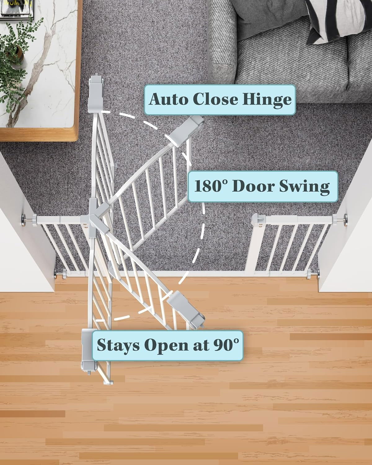 29-39.6" Baby Gate for Pets, Auto Close Both Sides Dog Gate with One-Hand Opening, 30" Tall Safety Gates for Stairs, Hallways, Bedrooms, Wall Pressure Mount No Drill, White 2668south