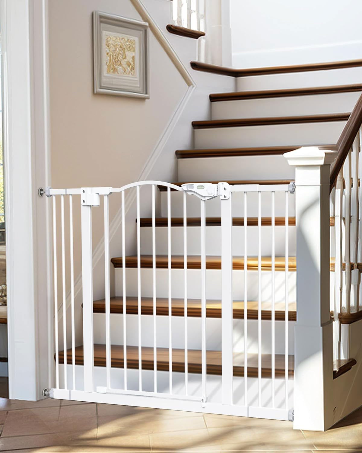 29-39.6" Baby Gate for Pets, Auto Close Both Sides Dog Gate with One-Hand Opening, 30" Tall Safety Gates for Stairs, Hallways, Bedrooms, Wall Pressure Mount No Drill, White 2668south