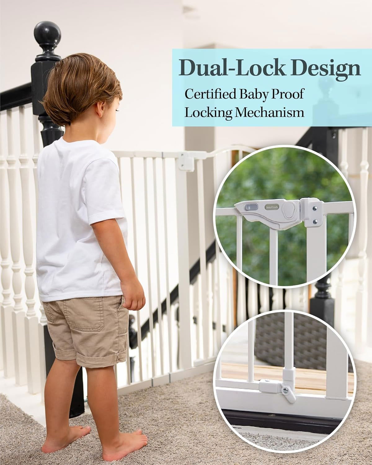 29-39.6" Baby Gate for Pets, Auto Close Both Sides Dog Gate with One-Hand Opening, 30" Tall Safety Gates for Stairs, Hallways, Bedrooms, Wall Pressure Mount No Drill, White 2668south