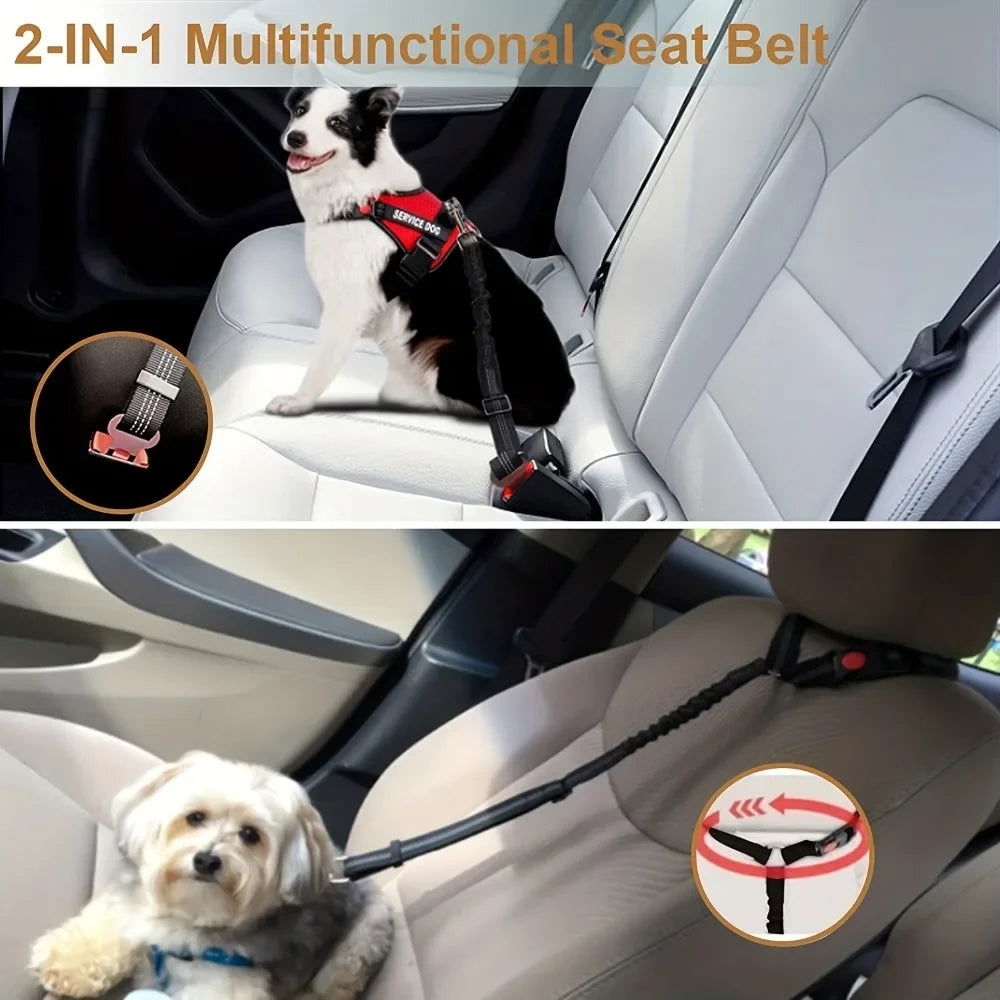 2Pcs Dog Seat Belt Adjustable Dog Car for Vehicle Pet Safety with Elastic Bungee Buffer Reflective & Durable Car Harness for Dog 2668south