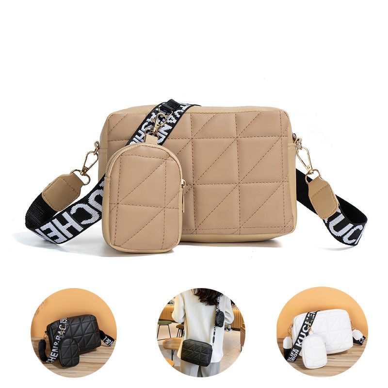 2Pcs Rhombus Shoulder Bag With Wallet Letter Print Wide Shoulder Strap Small Square Bag Large Capacity Cell Phone Crossbody Bags 2668south