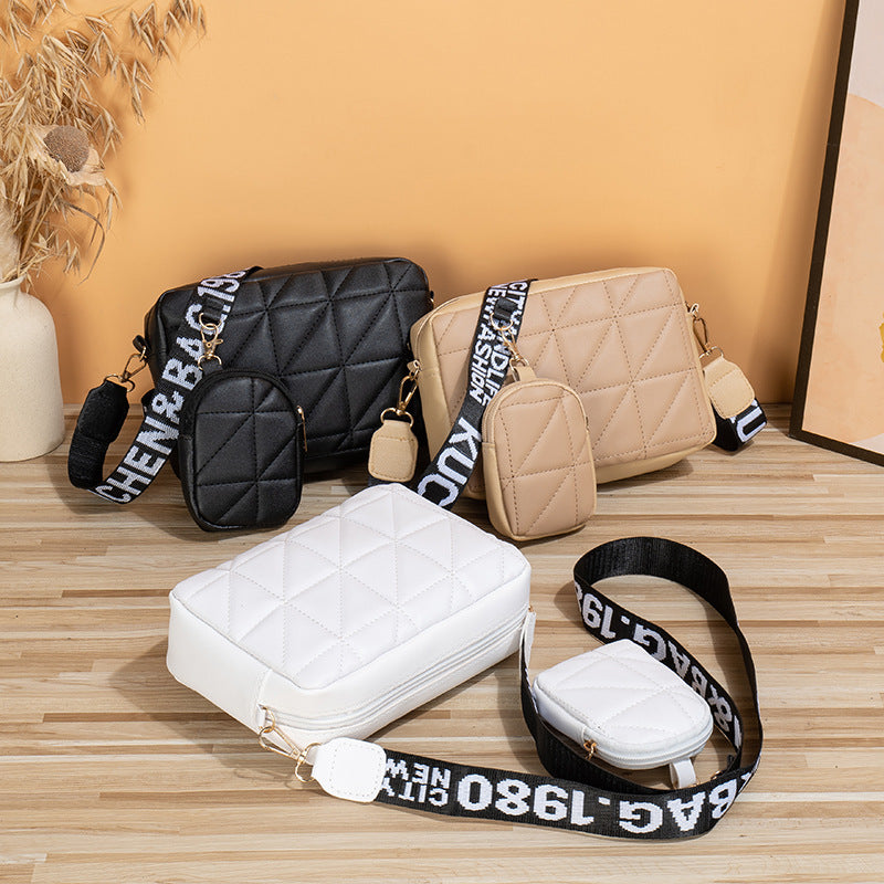 2Pcs Rhombus Shoulder Bag With Wallet Letter Print Wide Shoulder Strap Small Square Bag Large Capacity Cell Phone Crossbody Bags 2668south