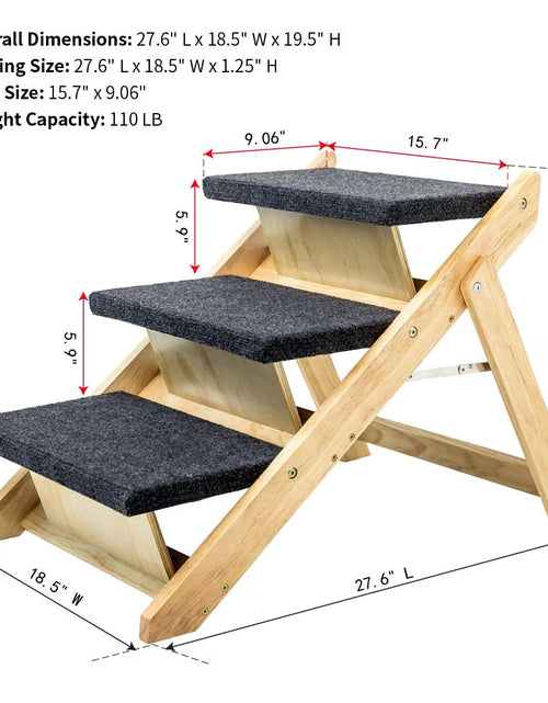 Load image into Gallery viewer, Wood Pet Stairs Pet Steps  Foldable 3 Levels Dog Stairs  Ramp Perfect For Beds And Cars Portable Dog Cat Ladder Up To 110 Pounds
