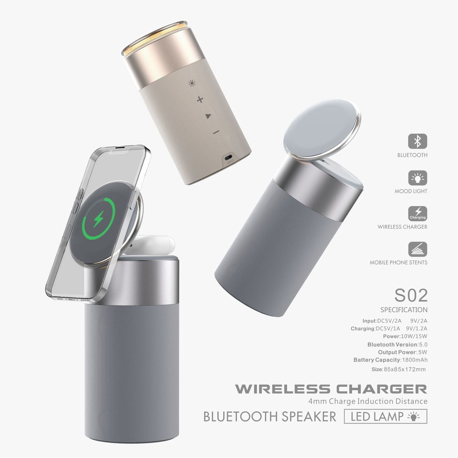 3 In 1 Multi-Function IPhone And AirPods Wireless Charger Portable Bluetooth Speaker With Touch Lamp For Home And Office 2668south