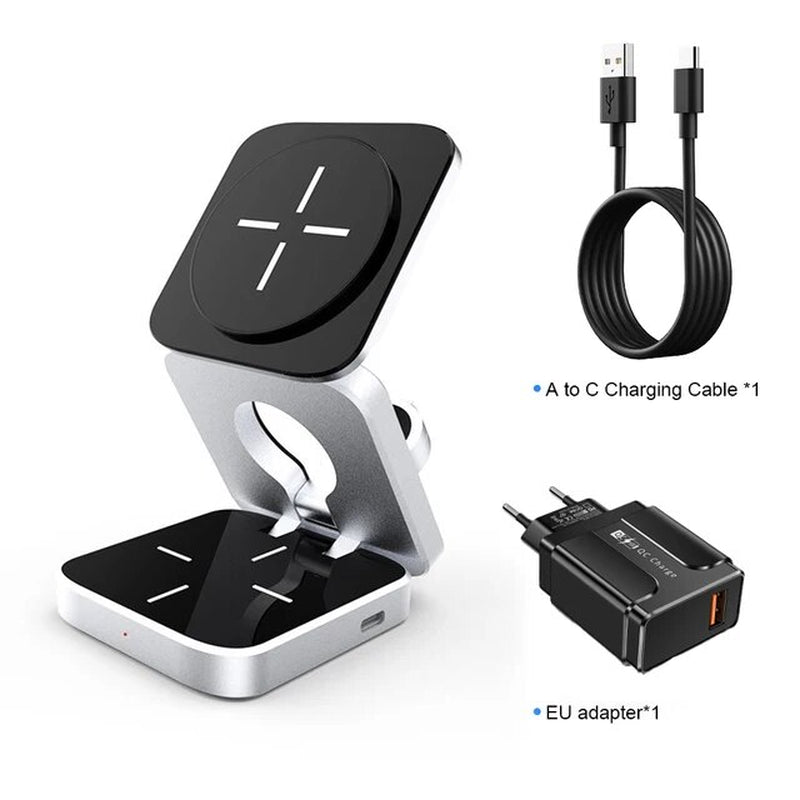 3 in 1 Foldable Magnetic Wireless Charger Stand for Iphone 15, 14, 13 Pro/Max/Plus, Airpods 3/2 Station Dock Fast Charger Holder 2668south