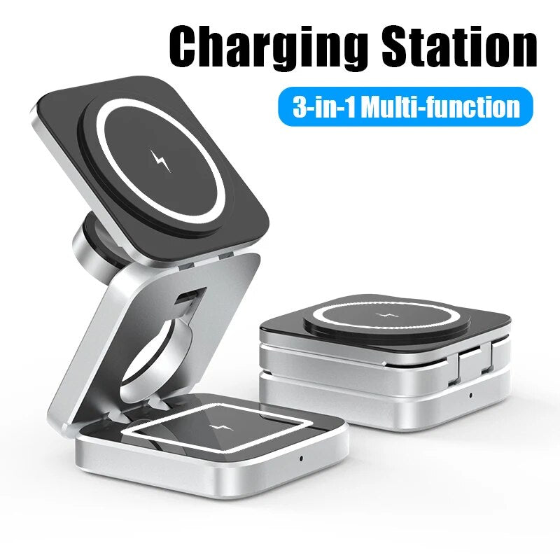 3 in 1 Foldable Magnetic Wireless Charger Stand for Iphone 15, 14, 13 Pro/Max/Plus, Airpods 3/2 Station Dock Fast Charger Holder 2668south