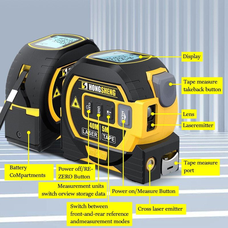 3 in 1 Laser Tape Measure Rangefinder 5M Tape Ruler Infrared High-Precision Intelligent Electronic Ruler Building Distance Meter 2668south